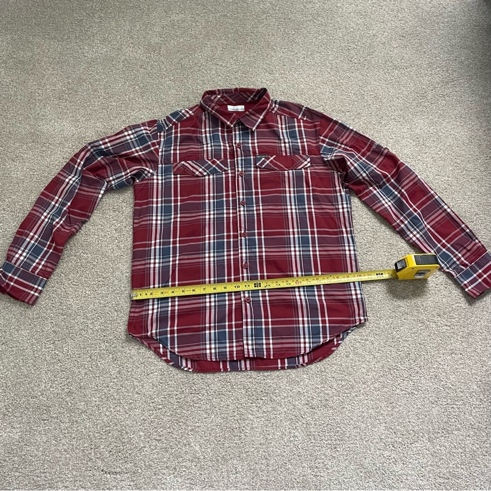 Columbia Men’s Red, Blue and White Plaid Button Down Shirt, Size Medium